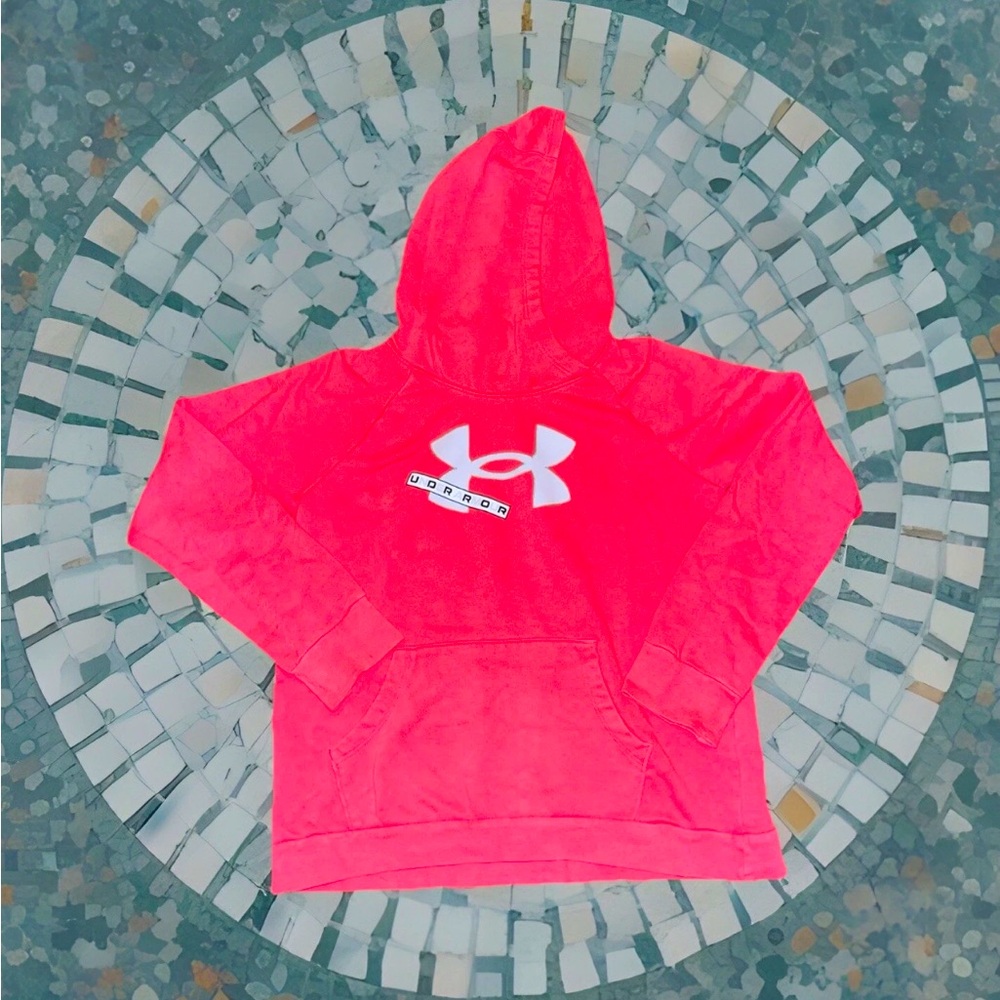 UA Under Armour Rival Fleece Logo 3-Panel Hoodie Ribbed Trim Pink
